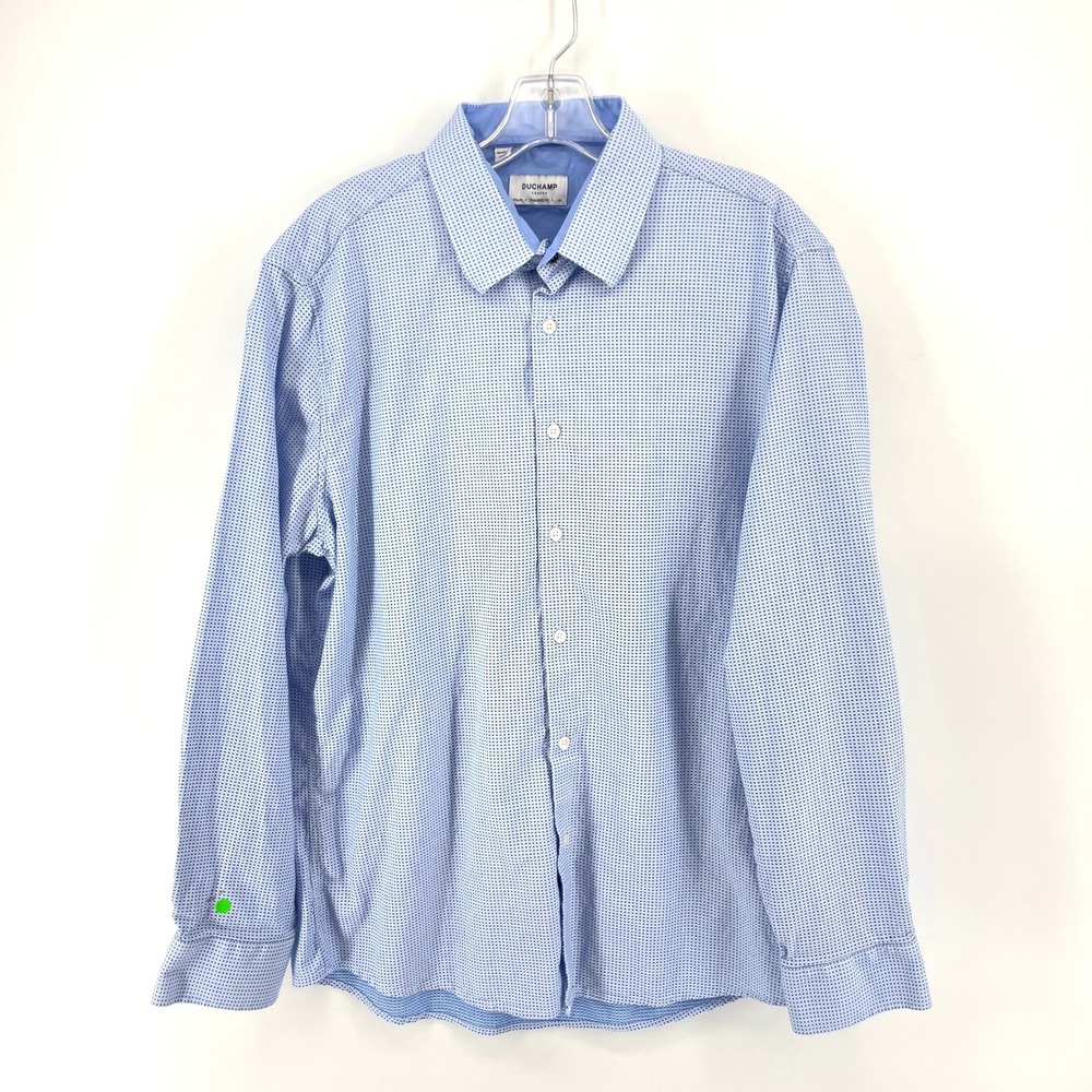 Duchamp London Mens XL Tailored Fit Blue Geometric Long Sleeve Button Down Shirt